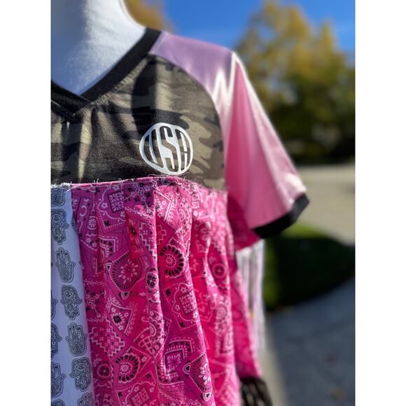 SHUGGIE FIERCE Upcycle USA Camo Boho Vibe Fringed Top Size S-M | QUICK SHIP - Picture 7 of 8